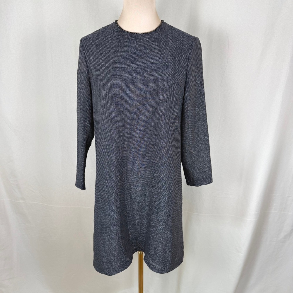 Vintage Linda Allard for Ellen Tracy Metallic Cocktail Dress Rhinestone Neck 8P